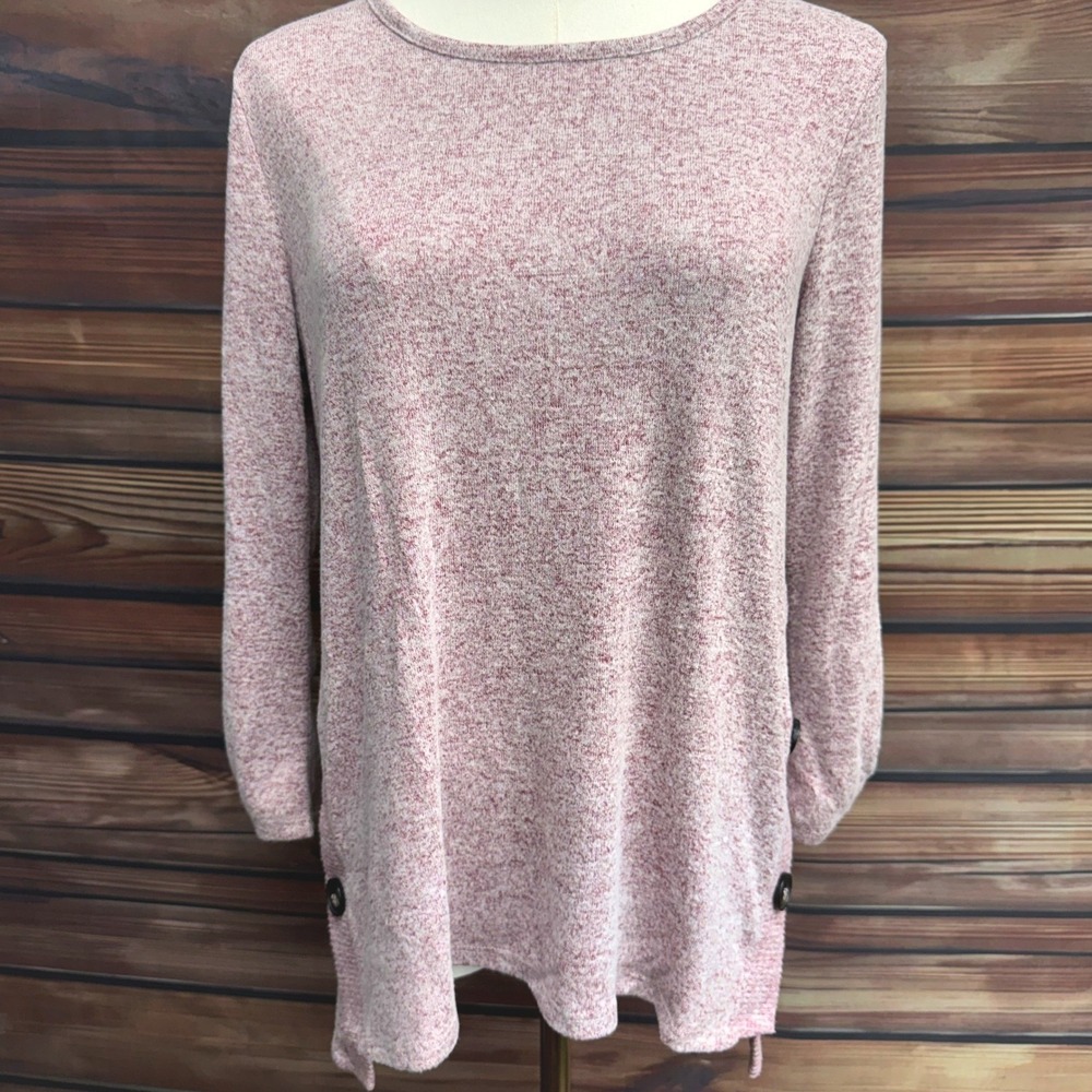 Fortune + Ivy Women Pink Marled Knit Button Side Tunic Top Small 1722K02